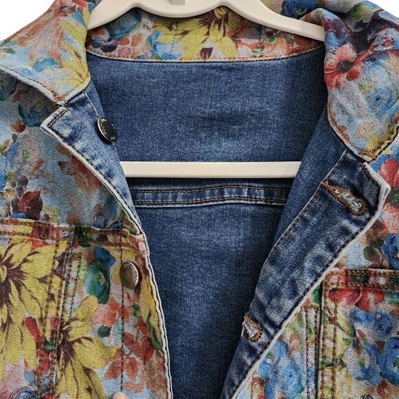 FDJ‎ French Dressing Jeans Jacket Womens Small Blue Reversible Floral Stretch - Picture 8 of 10